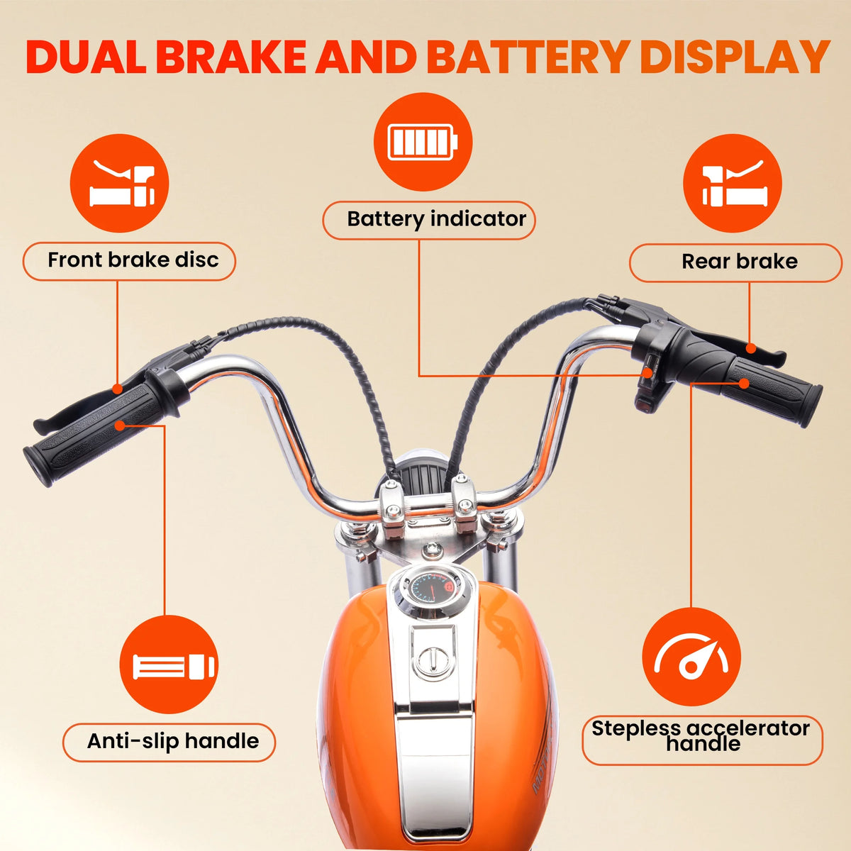 36V Power Ride on Motorcycle for Teen, Kids Electric Motorcycle with Front Wheel suspension, LED Light, Top Speed 13.6 Mph, Electric Dirt Bike for Boys Girls, Oranger