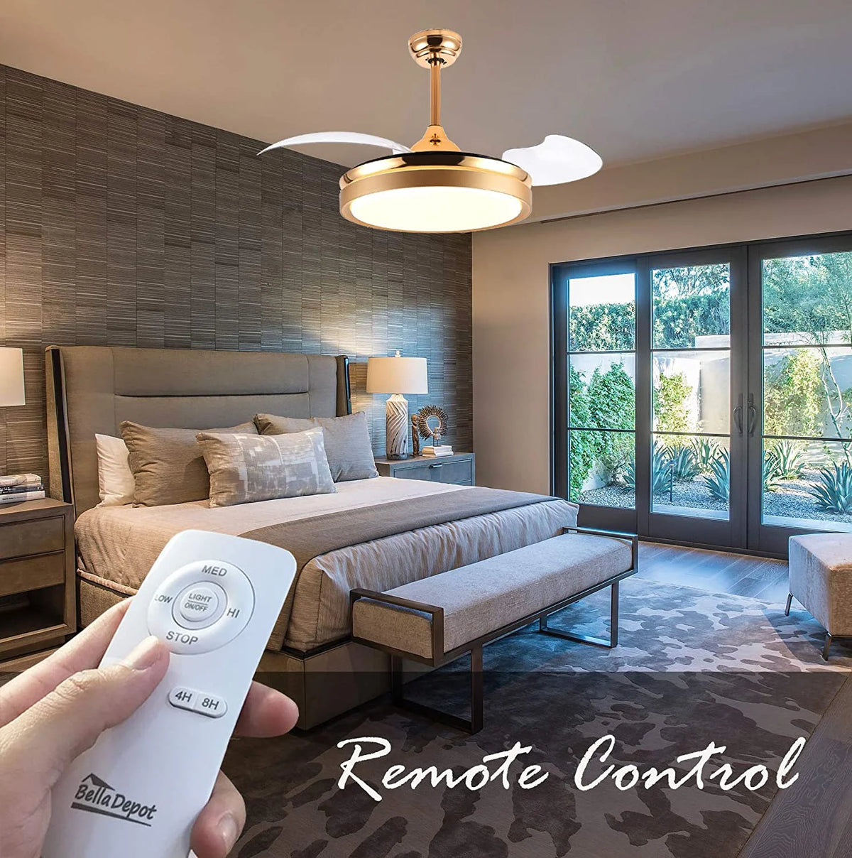 42" Retractable LED Ceiling Fan with Remote Control and Light Kit Included
