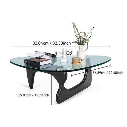 Coffee Tables For Living Room - Triangle Glass Coffee TableWithWoodenBaseMid.Century Modern Abstract End Table For Study RoomOfficeHoteBalcony( Medium 32.3*22.4*15.7)