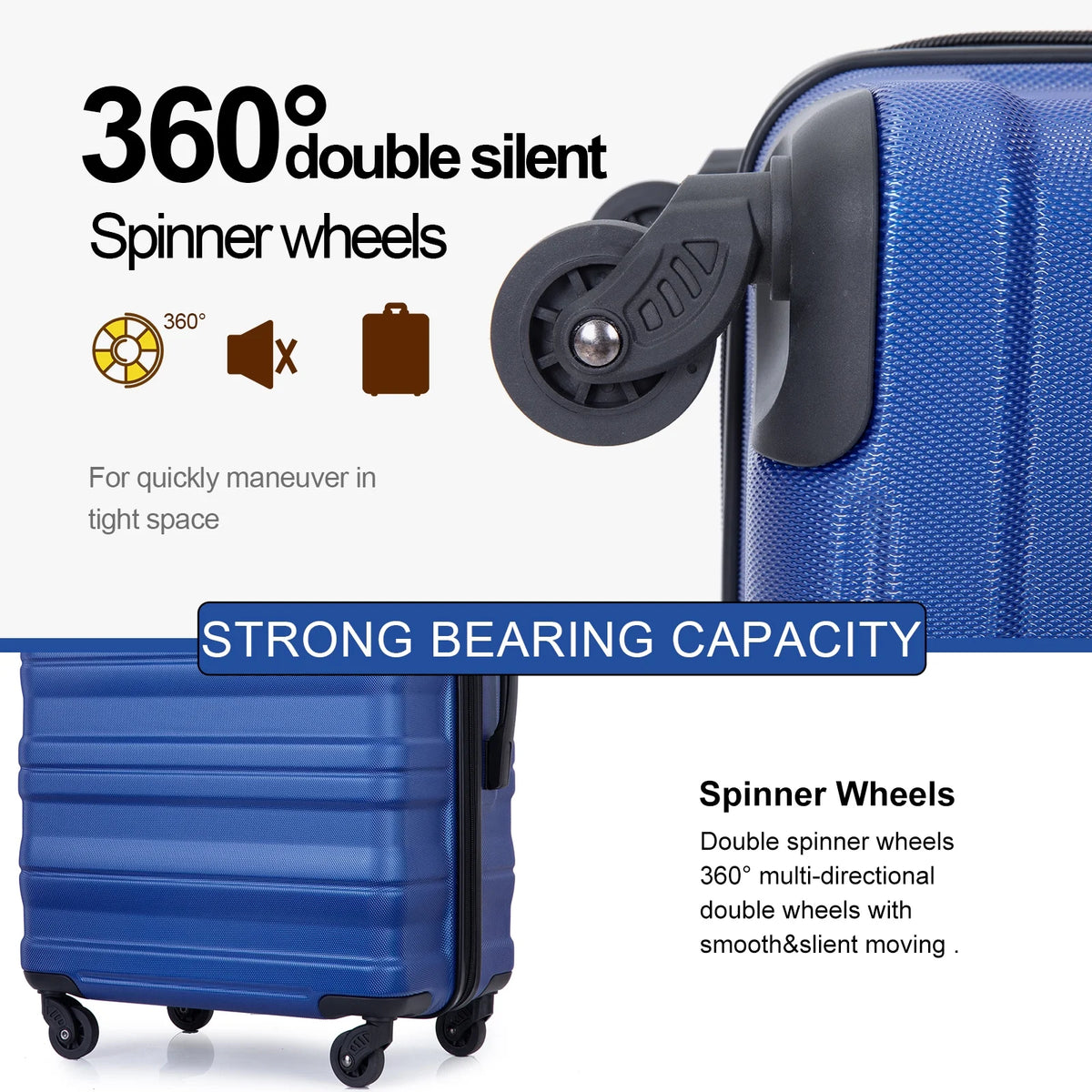 Tripcomp Hardside Luggage Set 3-Piece Set (21/25/29) Lightweight Suitcase 4-Wheeled Suitcase Set(Purple)