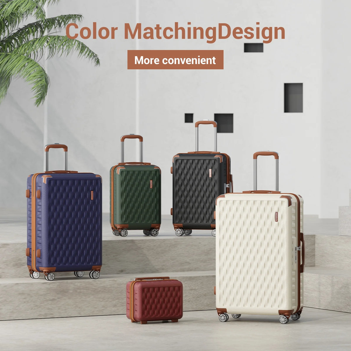 Melalenia - 7 Luggage Sets ABS Hardside Spinner Luggage -With Spinner Wheels and TSA Lock-White