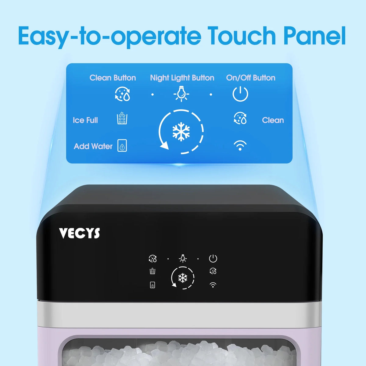 VECYS Nugget Ice Maker with Steel Trim, 33LBS/Day Self-Cleaning