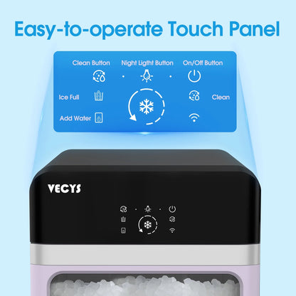 VECYS Nugget Ice Maker with Steel Trim, 33LBS/Day Self-Cleaning