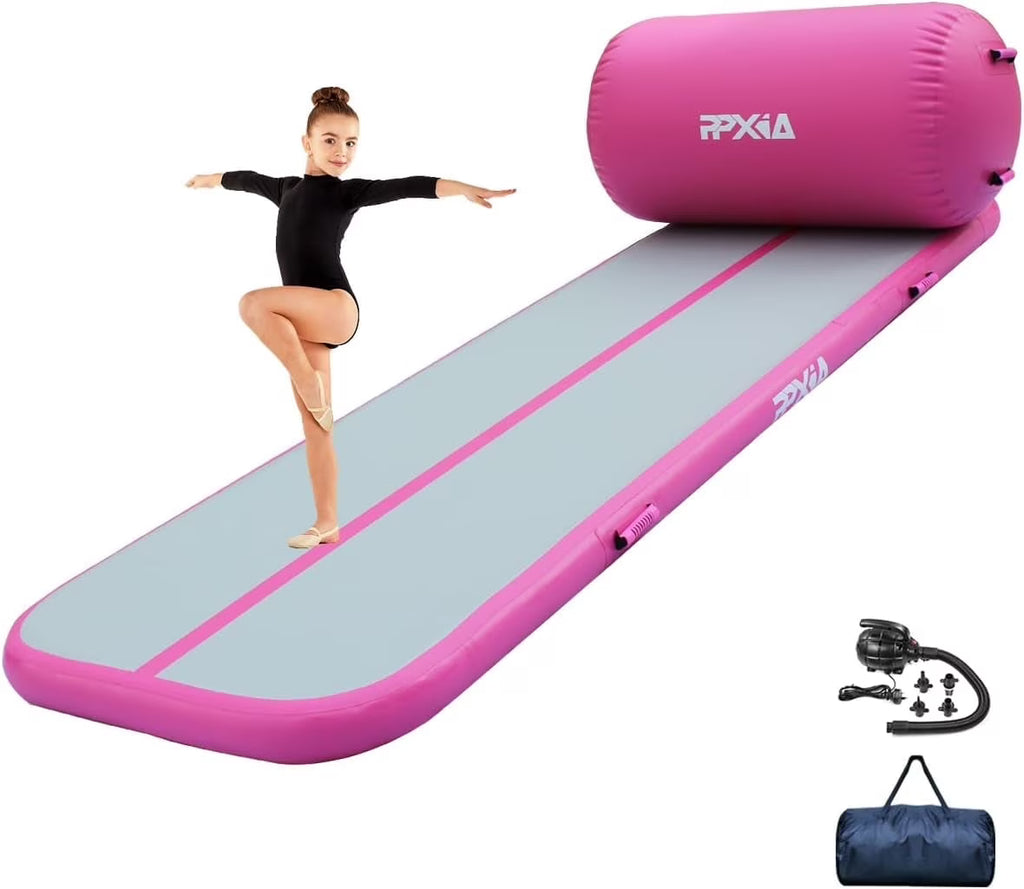 Gymnastics Mat Set 10FT Inflatable Tumbling Mat, 39*24 inch Air Roller Gymnastics Barrel and 3 Air Block with 800W Air Pump for Training Cheerleading Home Use Yoga and Water Use