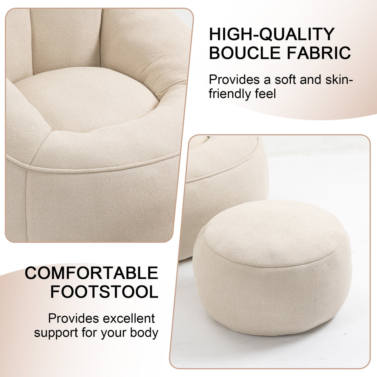 MOONMISS Microfiber Upholstered High Pressure Foam Round Lazy Bean Bag Sofa Chair with Ottoman-Gray