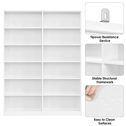 Homfa 74.3�� Double Wide 6-Tier Bookcase, Extra Large Wooden Freestanding Display Bookshelf for Home Office Living Room, White