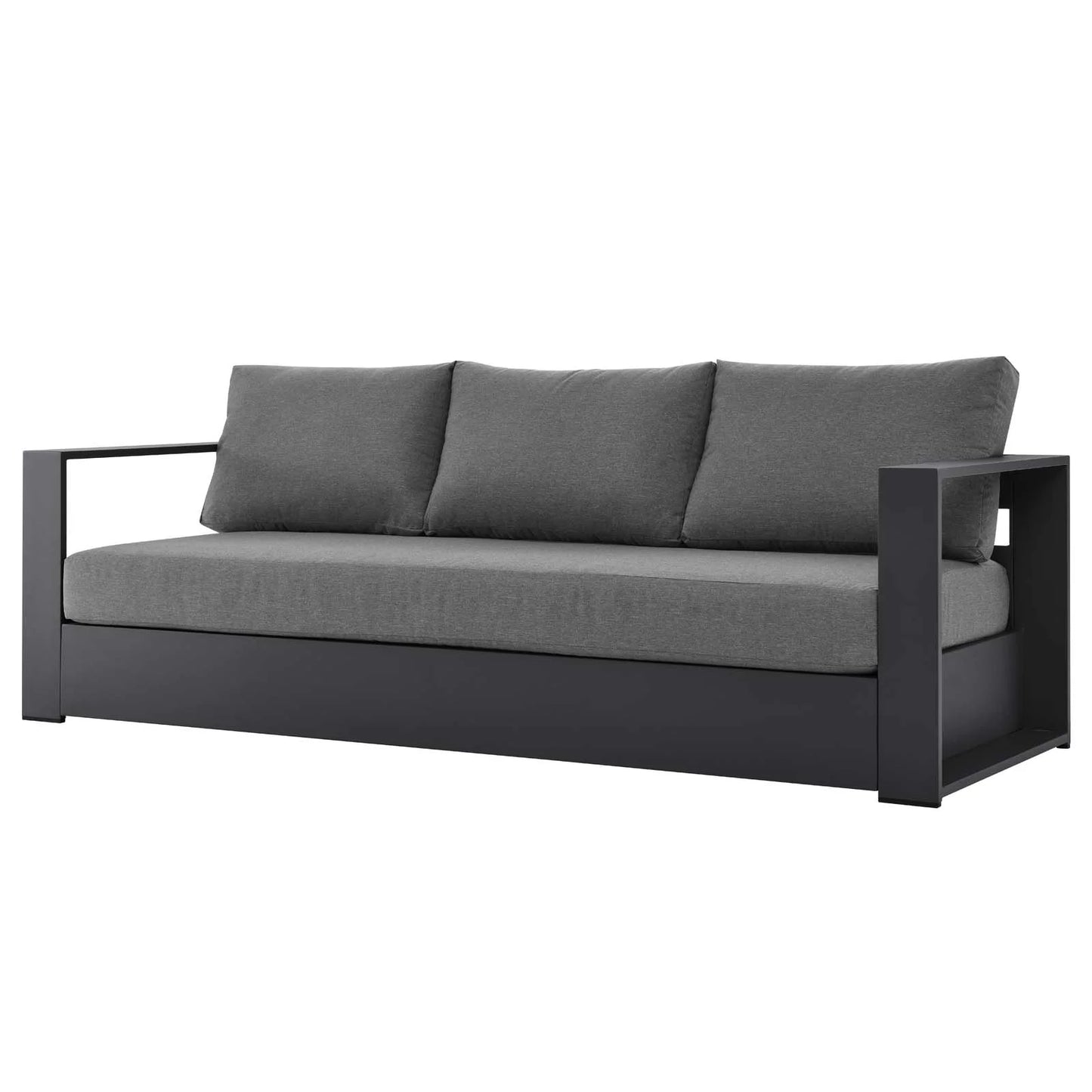 Lounge Sofa Table Set, Grey Gray, Aluminum, Metal, Fabric, Modern Contemporary, Outdoor Patio Balcony Cafe Bistro Garden Furniture Hotel Hospitality