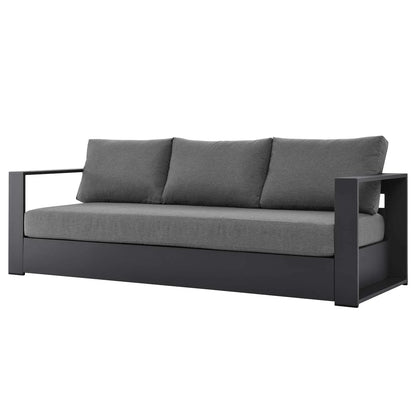 Lounge Sofa Table Set, Grey Gray, Aluminum, Metal, Fabric, Modern Contemporary, Outdoor Patio Balcony Cafe Bistro Garden Furniture Hotel Hospitality