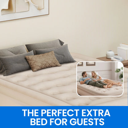 Dextrus Inflatable Queen Air Mattress with Built-in Pump, Frame, Velvet Surface & Portable Storage Case, Khaki