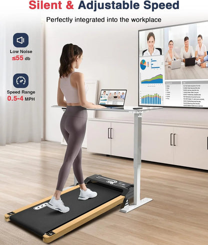 Ecotronic Indoor Electric Walking Pad with Natural Wood Finish, 2.25HP Motor, LED Display, Remote Control, and Incline