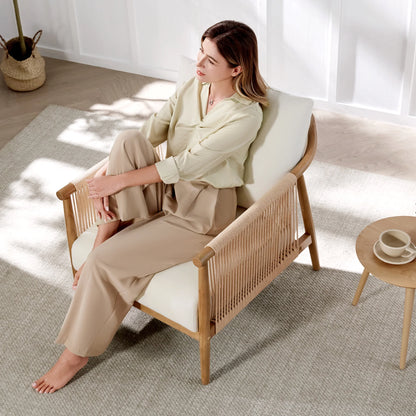 CHITA Modern Accent Chair, Braid Armchair Living Room Chair, Cream