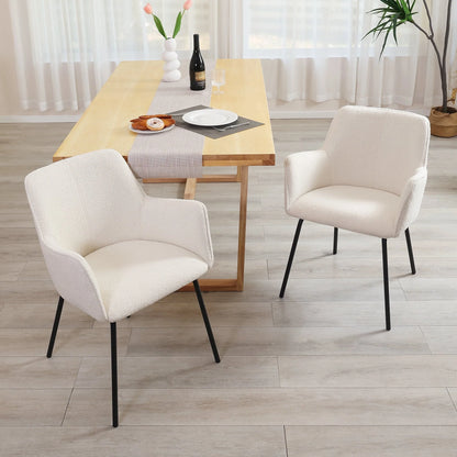 Zesthouse Teddy Sherpa Dining Chairs Set of 2, Modern Boucle Fabric Small Accent Armchairs, Leisure Chairs for Living Dining Room, Cream