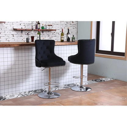 Alexent  2PCS Swivel Bar Stools, High Back, Button Tufted, Silver Footrest and Nailhead Trim Swivel Bar Chairs for Kitchen, Bar Velvet Upholstered Bar Stools, Dark Blue