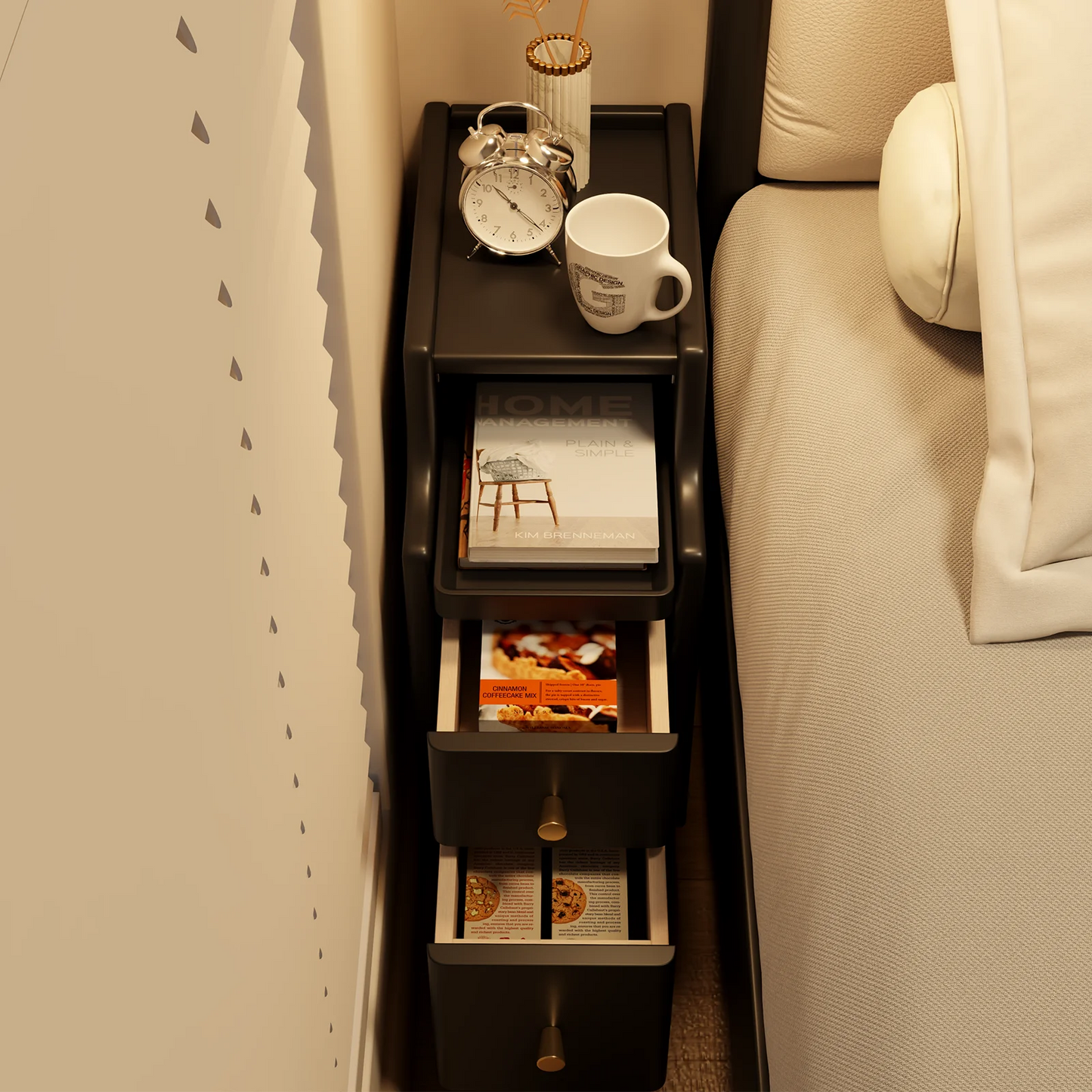 Small Nightstand,Solid Wood Nightstand with Drawers, Walnut Bedside Table for Bedroom