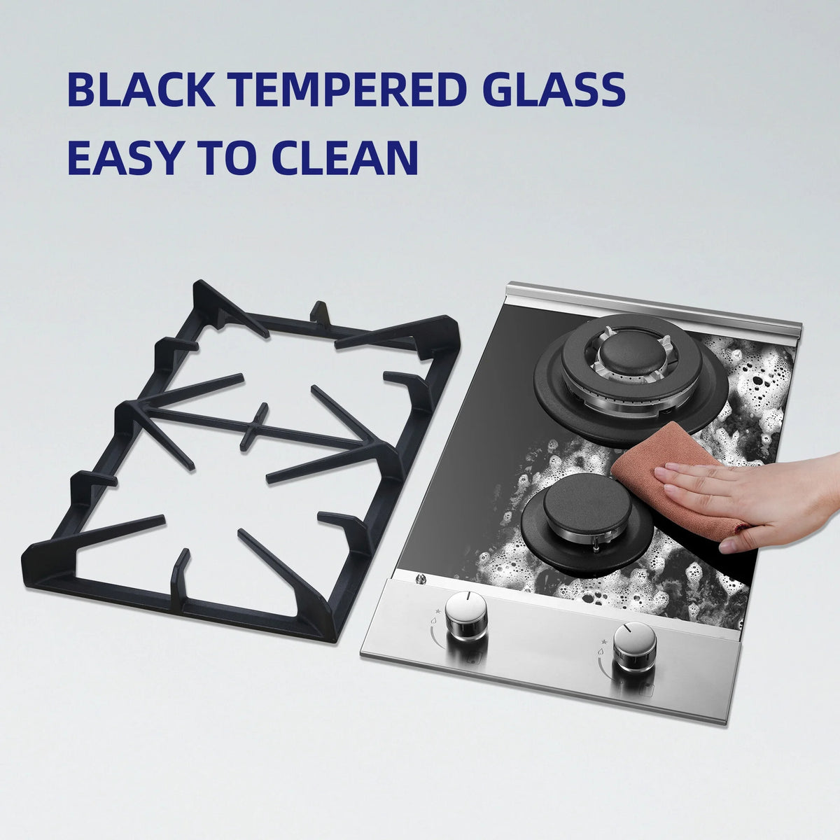 Eascookchef 2 Burners Gas Cooktop Electric Stove Oven 12 inch NG/LP Gas Stainless Flame-Out Proof