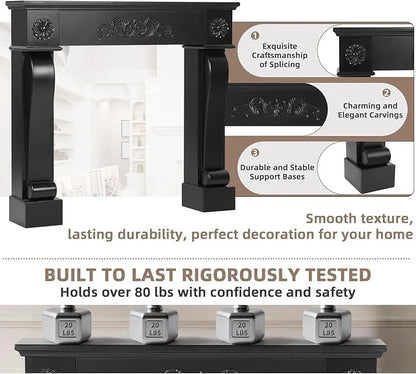 EPICOZY 44.5" Fireplace Mantel, Freestanding Fireplace Surround with Leg for Electric Fireplaces, MDF Mantel Surround with Shelf for Living Room with Decorative Pattern, Anti-Tipping & Waterproof