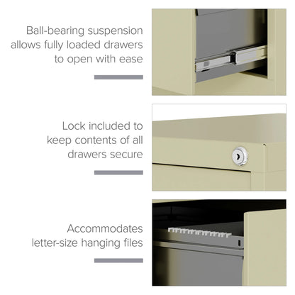 Hirsh 22" Deep 3 Drawer Letter Width Vertical File Cabinet, Commercial Grade, Gray