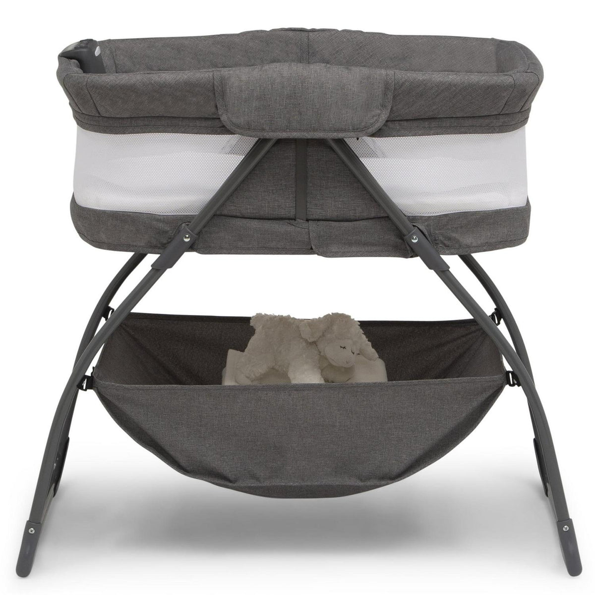 Delta Children TravelMate Compact Fold Bassinet - Features Lights. Sounds and Vibration. Grey Tweed