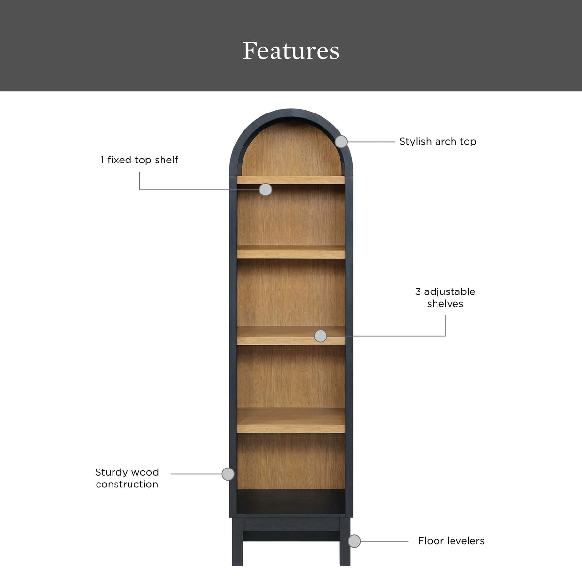 Better Homes & Gardens Juliet Narrow Arch Bookcase, Deep Green and Light Honey