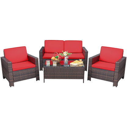 Lacoo 4 Pieces Patio Furniture Sets Rattan Chair Wicker Conversation Sofa Set Outdoor Tble and Chairs for Backyard Porch Garden Poolside Balcony, White