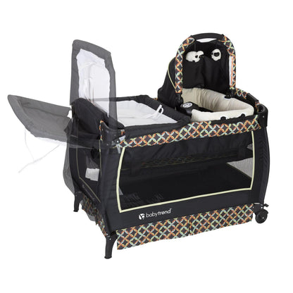Baby Trend Twins Nursery Center Playard with Travel Bag - Circle Tech Multi-Color Black