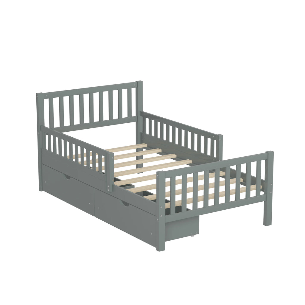 Bellemave Twin Bed with Storage Drawers and Fence Rails, Wood Platform Beds Frame with Headboard, Twin Size Storage Bed for Kids Boys Girls Teens��White)