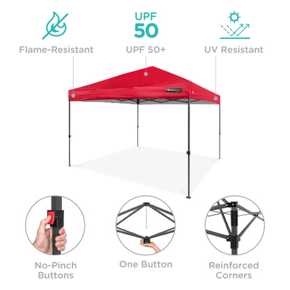 Best Choice Products 12x12ft Easy Setup Pop Up Canopy w/ 1-Button Setup, Wheeled Case, 4 Weight Bags - Navy Blue