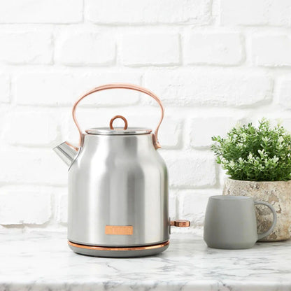 Haden Heritage 1500 1.7 Electric Kettle, Matte Black Finish with Copper Accents