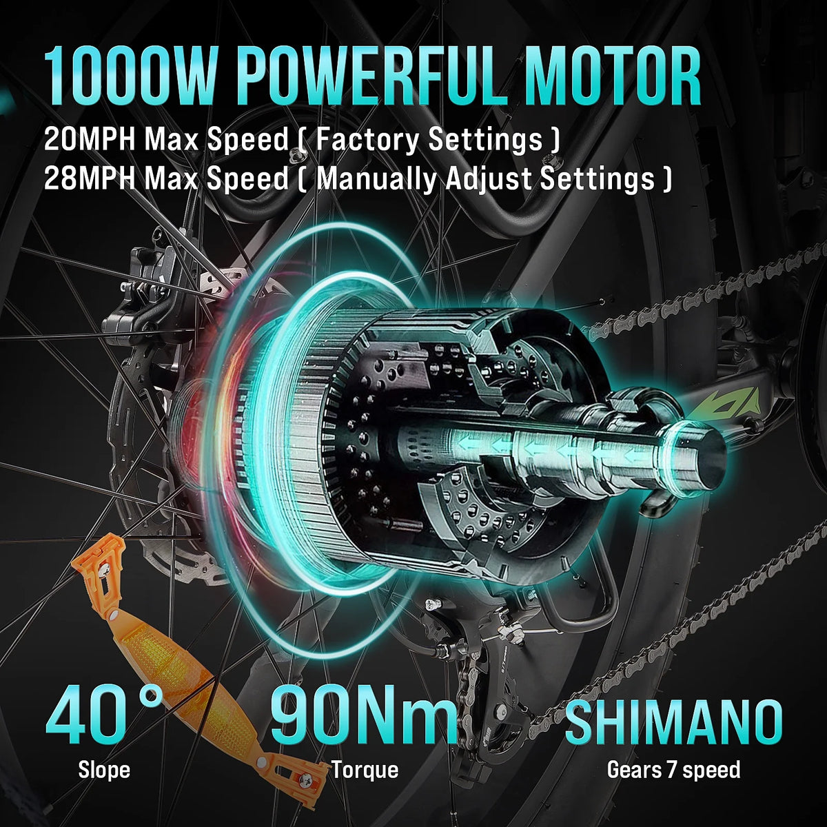 Electric Bike for Adults,1000W E Bikes for Men,26" Fat Tire Electric Bikes,48V 17.5AH Battery,28MPH,7 Speed&Dual Hydraulic Disc Brakes,LCD Screen,60Miles Range,Electric Mountain Bicycle
