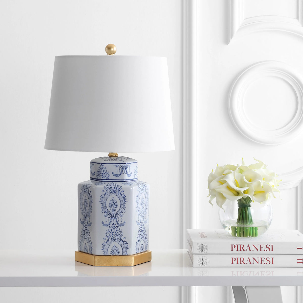 Safavieh Bodin Traditional 23 in. H Table Lamp, Blue/White, Set of 2