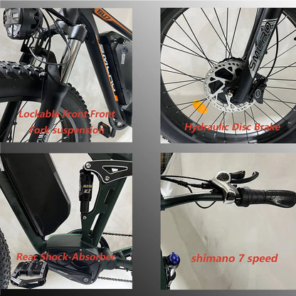 60V 25AH Battery Electric Bike for Adults,5000W Peak Dual Motor Ebike,AWD 21-Speed 50MPH Mountain Snow E-Bike with 26" x 4.0 Fat Tire, Long Range Mountain Dirt Bike for Off-Road Snow Sand