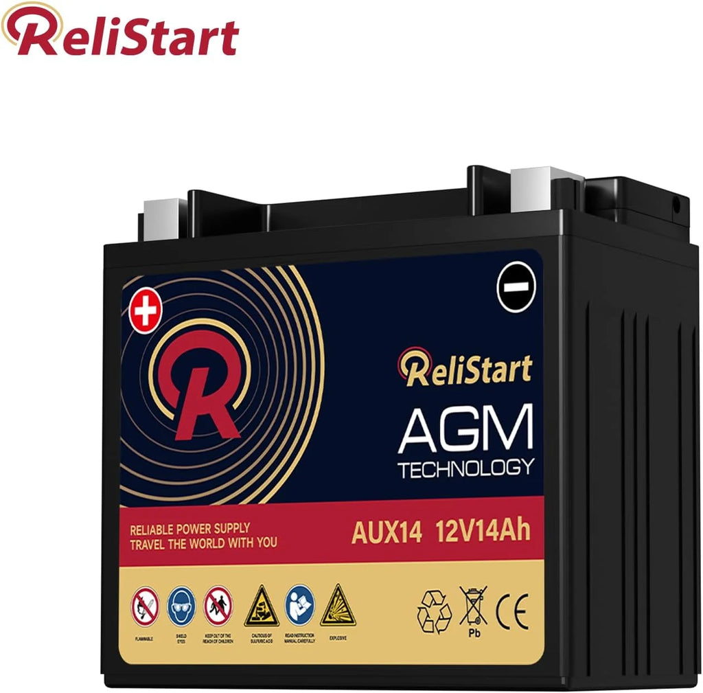 Relistart AUX14 Auxiliary Battery, 12V 14Ah AGM Battery, 200CCA, Rechargeable AGM Car Battery, Maintenance Free 36 Months Warranty