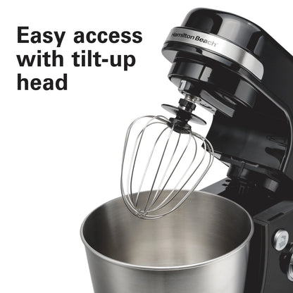 Hamilton Beach 4 Quart Stand Mixer for Kitchen, 7 Speeds, Tilt-Head, Dough Hook, Whisk & Flat Beater, White