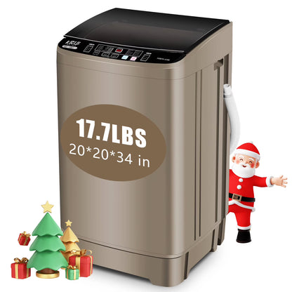 Krib B Full Automatic Washing Machine with Drain Pipe, 17.7 lbs Portable Washers with 10 Programs & 8 Water Levels, Suitable for Apartment, Dorm, Grey