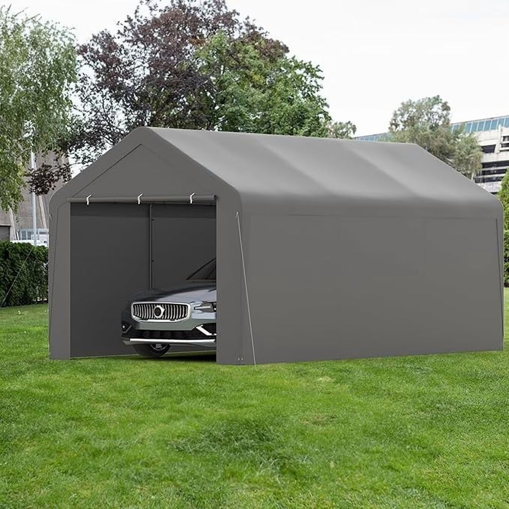 GOJOOASIS Carport, 10 x 20 Heavy Duty Carport Canopy with Removable Sidewall, Water-Resistant Portable PE Garage with All-Season Tarp Beige
