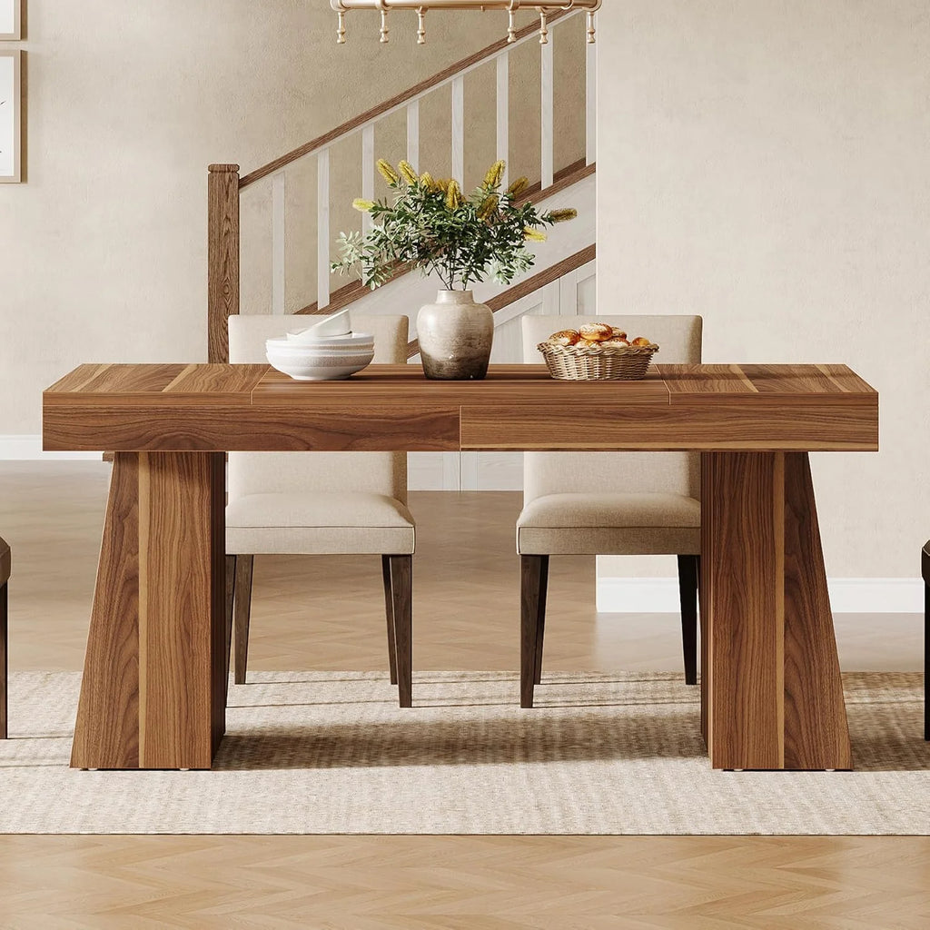 Rectangular 55" Dining Table for 4-6, Mid-Century Modern Kitchen Dining Table, Yellow