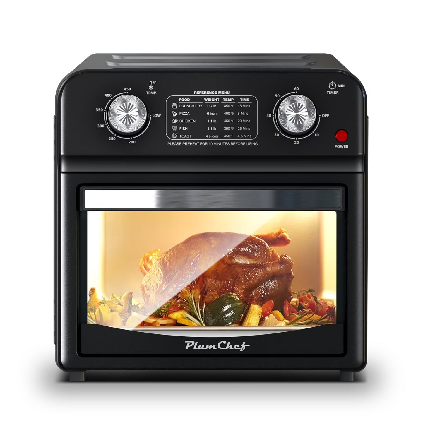 12.5 Quart 7-in-1 Convection Toaster Oven, 1500W, 5 Pre-set Menus, Roast, Bake, Grill, Broil, Toast, Dehydrate, Defrost, Stainless Steel, Black