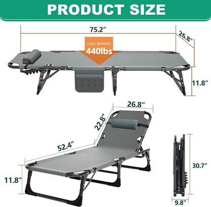 Slsy Folding Lounge Chair, 5-Position Adjustable Outdoor Reclining Chair, Folding Sleeping Bed Cot, Folding Chaise Lounge Chair for Pool Beach Patio Sunbathing