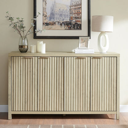 OAKHAM Fluted Sideboard Buffet Cabinet with 4 Doors, Storage Credenza with Adjustable Shelves, Modern Accent Cabinet Console, Sunwashed Ash Oak