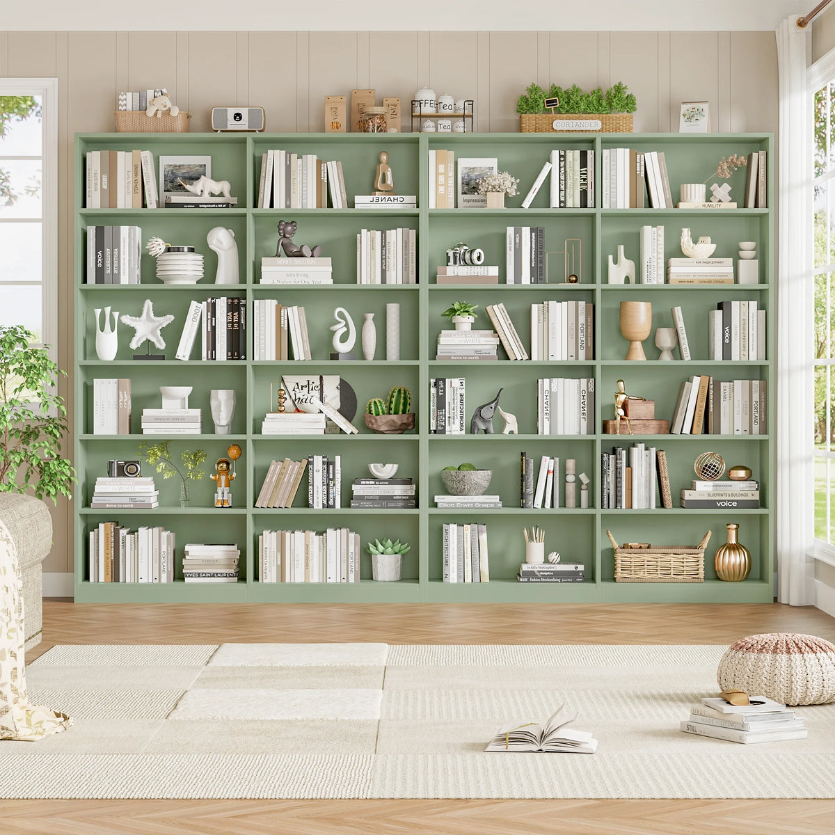 Homfa 74.3�� Double Wide 6-Tier Bookcase, Extra Large Wooden Freestanding Display Bookshelf for Home Office Living Room, White