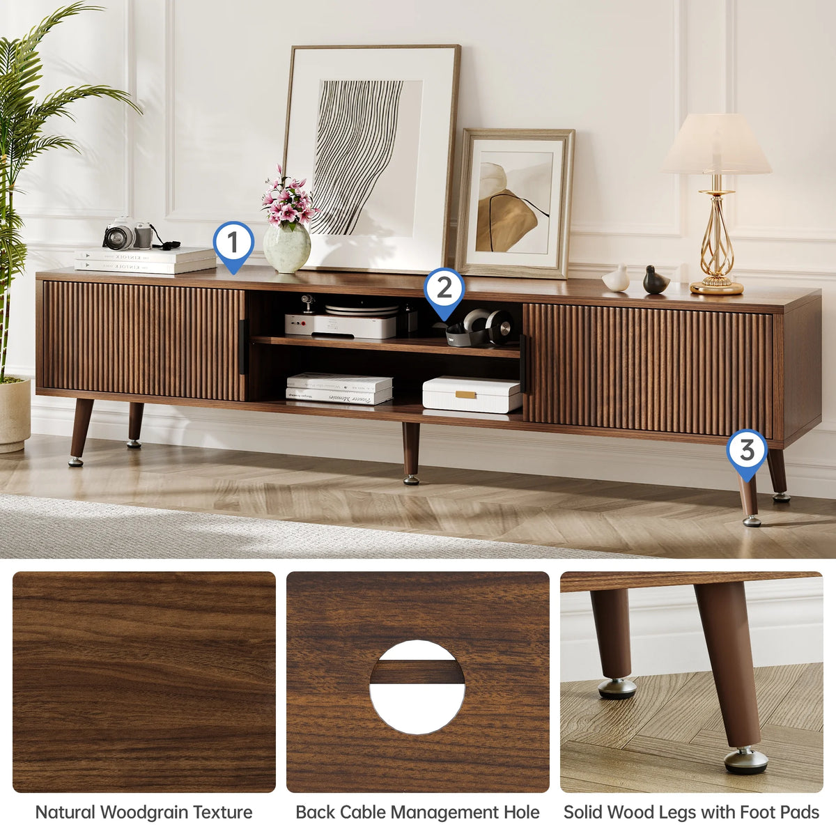 Selooye Mid Century TV Stand, Modern TV Console for TVs up to 70 Inches, Entertainment Center with Storage, TV and Media Consol, 62 Inch (Natural)