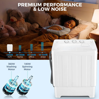 Qhomic Portable Washer 30lbs, 2-in-1 Twin Tub Washer & Dryer Combo Compact Semi-Automatic Washing Machine with Drain Pump, Black