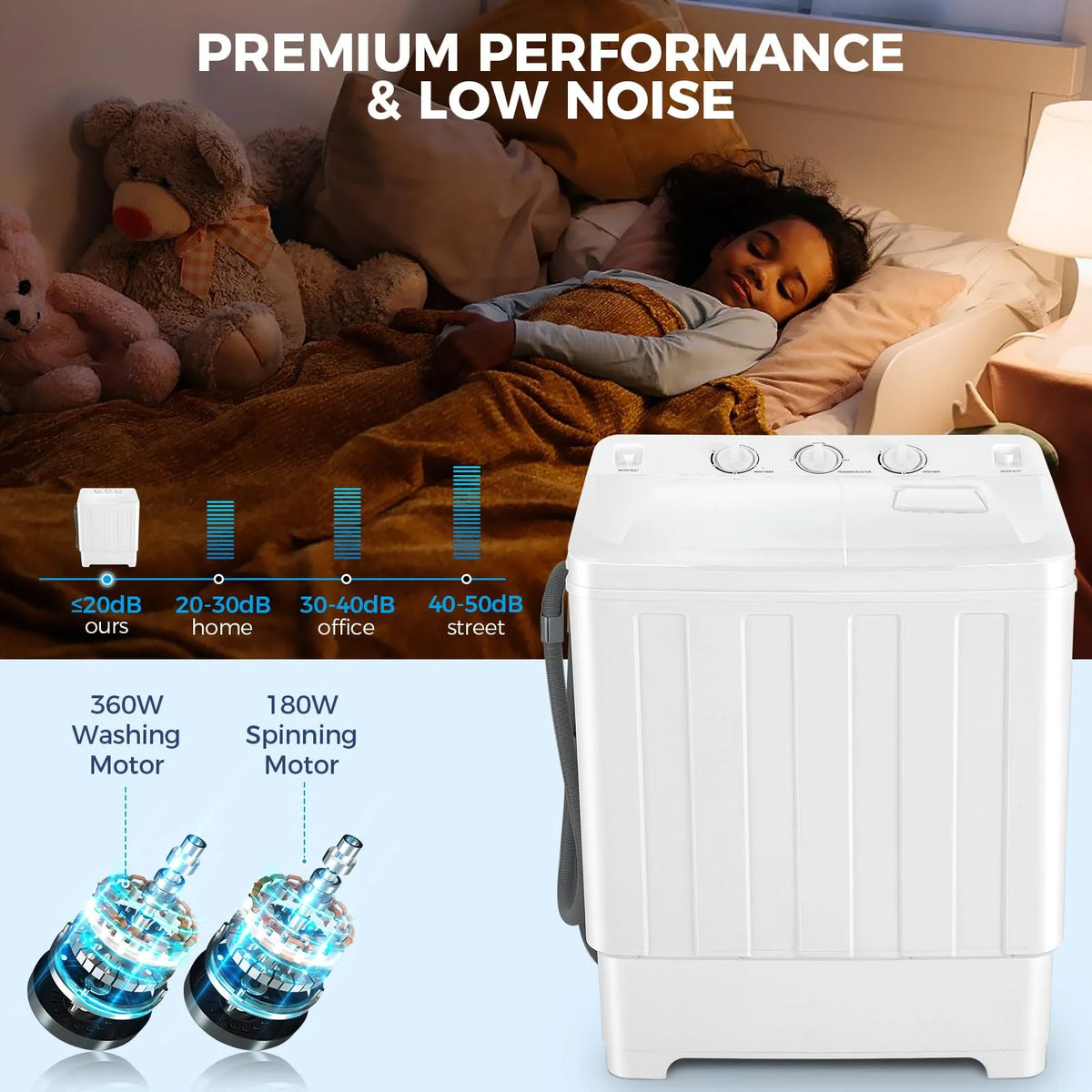 Veeboto Portable Washing Machine, 30LBS Twin Tub Mini Compact Laundry 19lbs Washer/11lbs Spinner with Drain Pump & Time Control Washer Spinner Combo, White