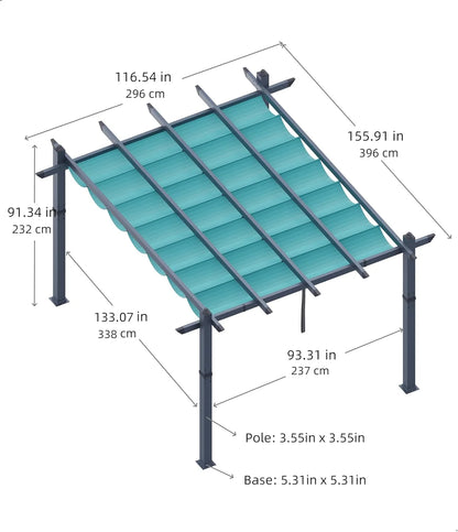 Outdoor Aluminum Pergola with Retractable Canopy, Reinforced 4-Sided Base, Waterproof & UV-Resistant Adjustable Roof, Modern Design for Patio, Deck, Backyard, and Garden