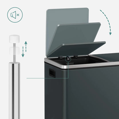 16 Gallon Dual Trash Can, Rubbish Bin and 15 Trash Bags, Metal, Almond Color