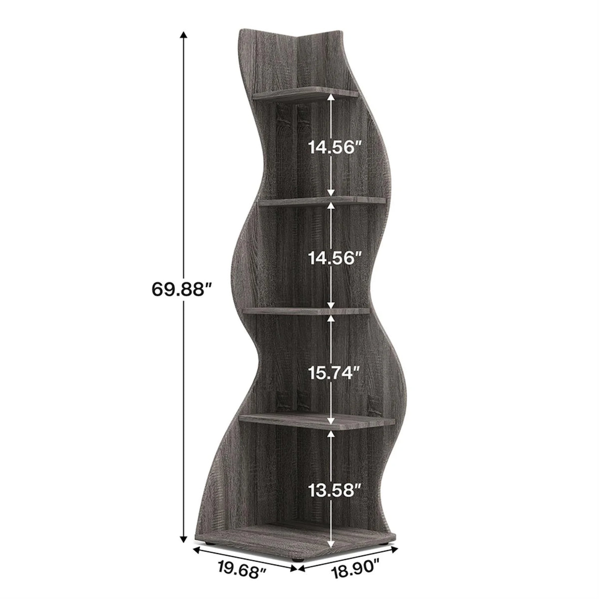 Finihen 5-Tier Corner Bookcase, Wood Bookshelf Storage Organizer, 70" Tall Display Standing Shelf Unit for Bedroom, Living Room, Green