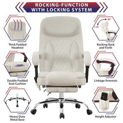 JONPONY Big and Tall Office Chair 500LBS Executive Office Chair Massage and Footrest Ergonomic Computer Desk Chair Reclining High Back Leather Office Chair Lumbar Back Support Swivel Rolling,Black