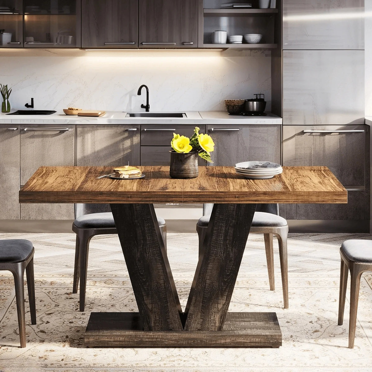 Finmind 47-inch Dining Table for 4 to 6, Farmhouse Wood Kitchen Table for Dining Room, White