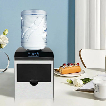 Resenkos 2-in-1 Stainless Steel Countertop Ice Maker with Water Dispenser,Countertop Ice Maker Machine with Handle, Portable Ice Maker with Scoop for Home/Kitchen/Camping/RV