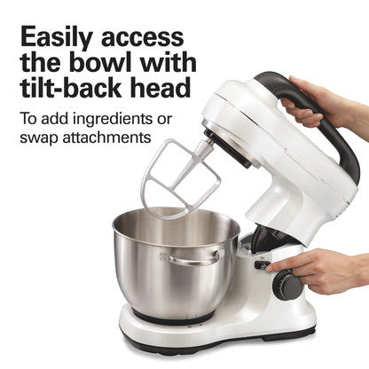 Hamilton Beach 4 Quart Stand Mixer for Kitchen, 7 Speeds, Tilt-Head, Dough Hook, Whisk & Flat Beater, Black